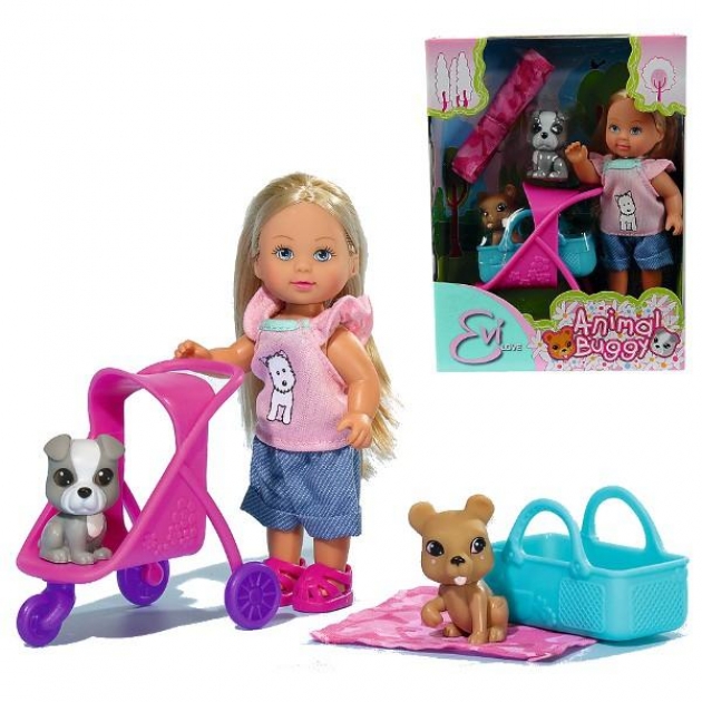Кукла еви с двумя собачками и коляской 12 см Simba 5733080