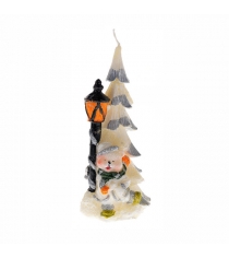 Новогодняя свеча мишка рядом с елкой и фонарем Snowmen Е40417...