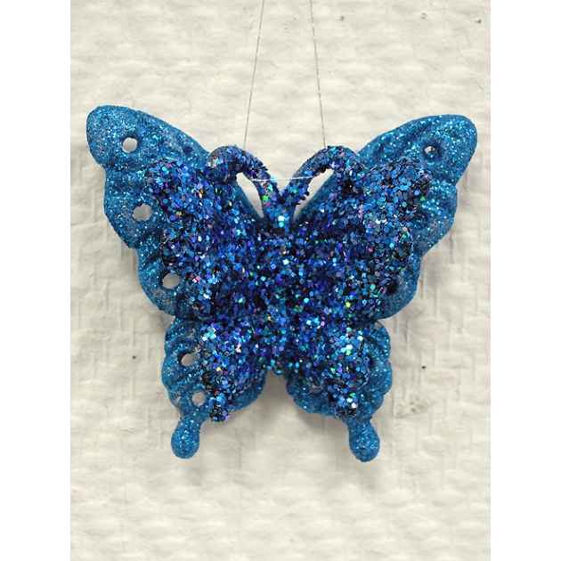 Новогодняя елочная подвеска с блестками бабочка 9 см Snowmen Е80890