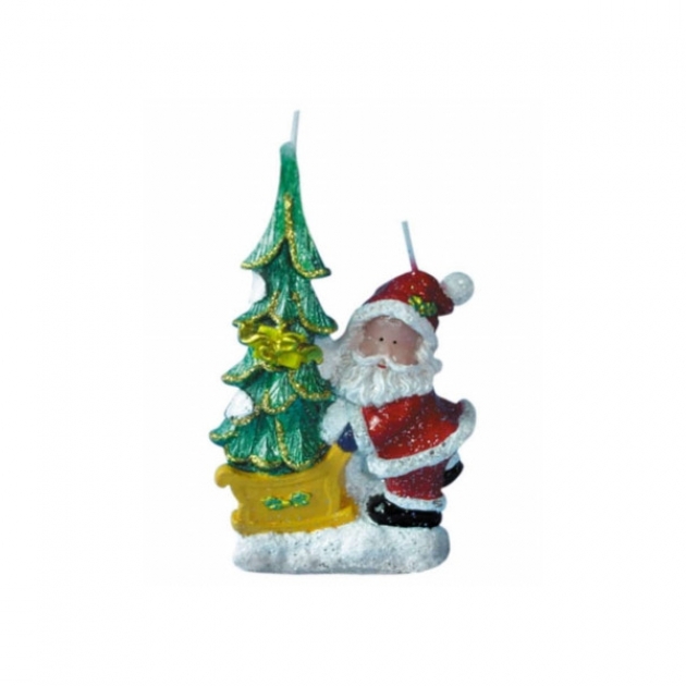 Новогодняя свеча дед мороз и елочка на санках Snowmen Е80944