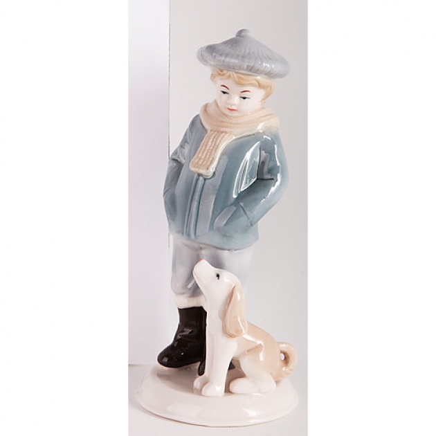 Новогодняя фигурная игрушка из керамики мальчик с собакой 19 см Snowmen Е92352