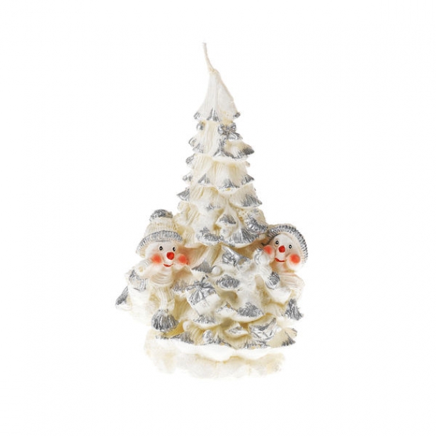 Новогодняя свеча елочка со снеговиками 16 см Snowmen Е93242