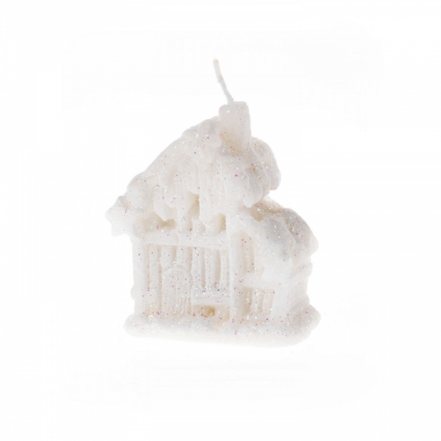 Новогодняя свеча белый домик 8 см Snowmen Е93246