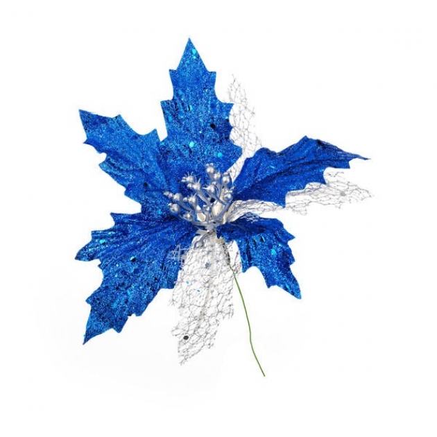 Новогоднее украшение цветок синий 18 см Snowmen Е94203