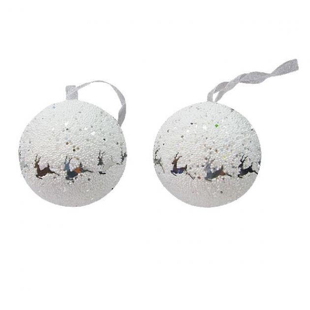 Набор из 3 х елочных украшений шар с оленями белый 8 см Snowmen Е94716