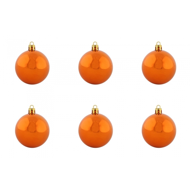 Новогодний набор из 6 блестящих елочных шаров оранжевый 8 см Snowmen ЕК0284