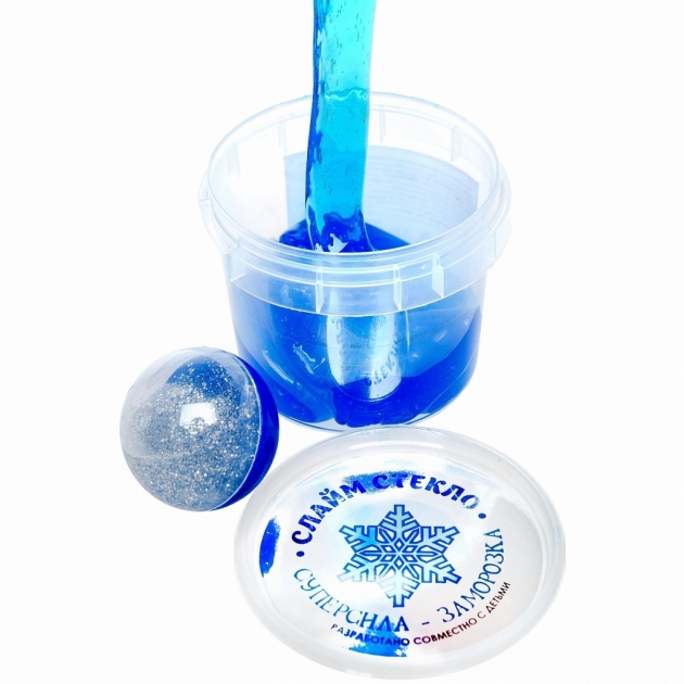 Слайм заморозка синий с капсулой серебро внутри 90 гр Стекло 00-00001264