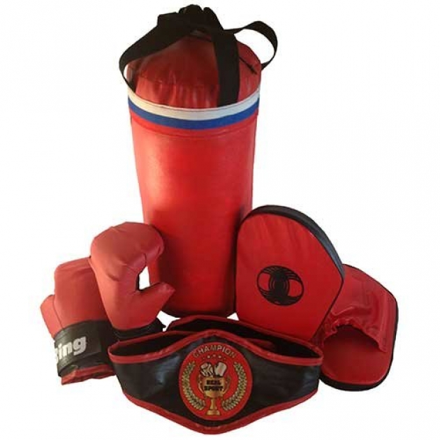 Набор боксерский RealSport мешок 40 см, перчатки, лапы, пояс чемпиона ЧЕМПИОН