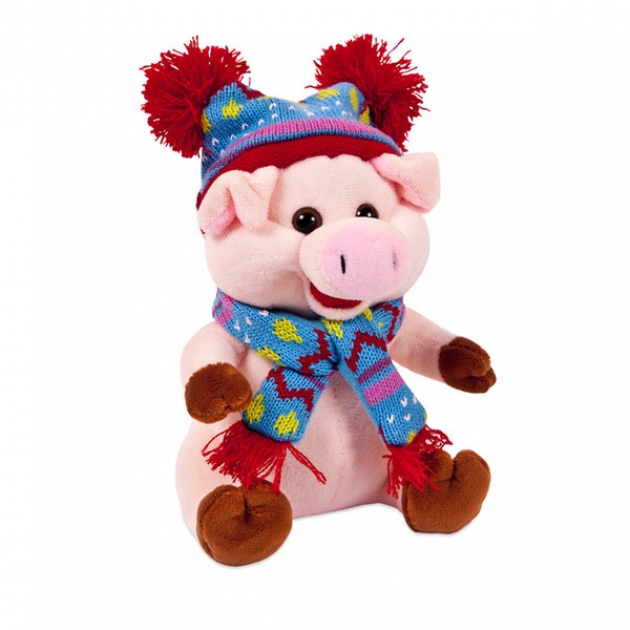 Мягкая игрушка свинка в голубой шапочке и шарфе 17 см Teddy toys 19749