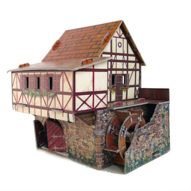 Сборная модель из картона средневековый город водяная мельница Умная Бумага 245-01