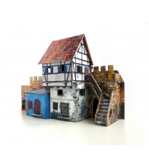 Сборная модель из картона средневековый город дом у стены Умная Бумага 250