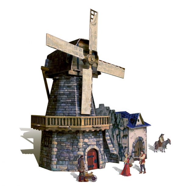 Сборная модель из картона средневековый город мельница Умная Бумага 273