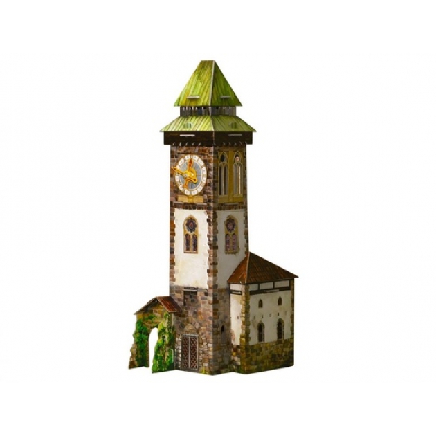 Сборная модель из картона средневековый город башня с часами Умная Бумага 277