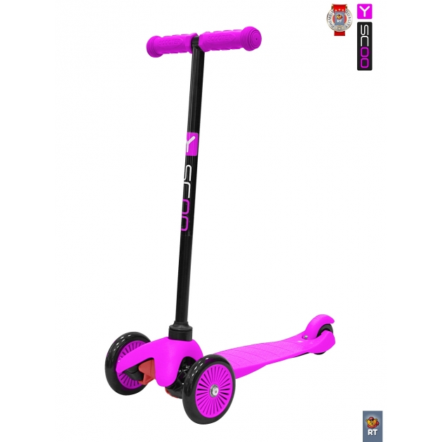 Самокат Y-scoo mini a 5 simple pink с цветными колесами 4521
