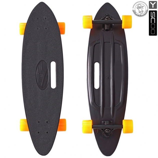 Скейтборд Y scoo longboard shark с ручкой 31 пластик 79х22 с сумкой black orange 5939