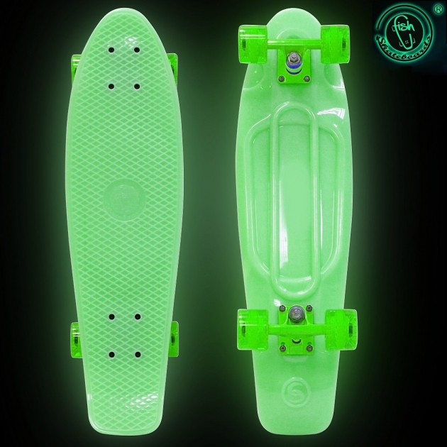 Скейтборд Y-scoo big fishskateboard glow 27 винил 68 6х19 green/green 402e g 5941