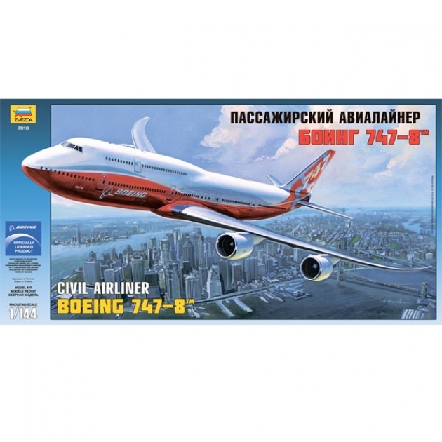 Модель для сборки пассажирский самолет боинг 747 8 1:144 Звезда 7010